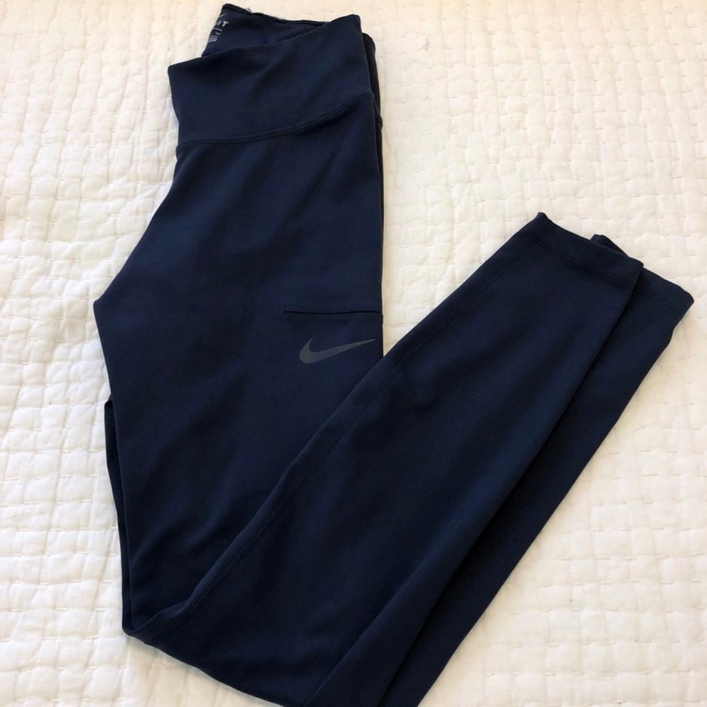 Nike Dri-Fit Leggings, Navy Blue, Small